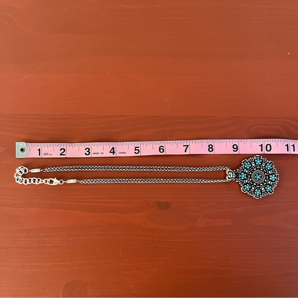 Brighton Lucia Round Silver Plated Medallion Necklace Turquoise Enamel Flowers - Picture 9 of 10